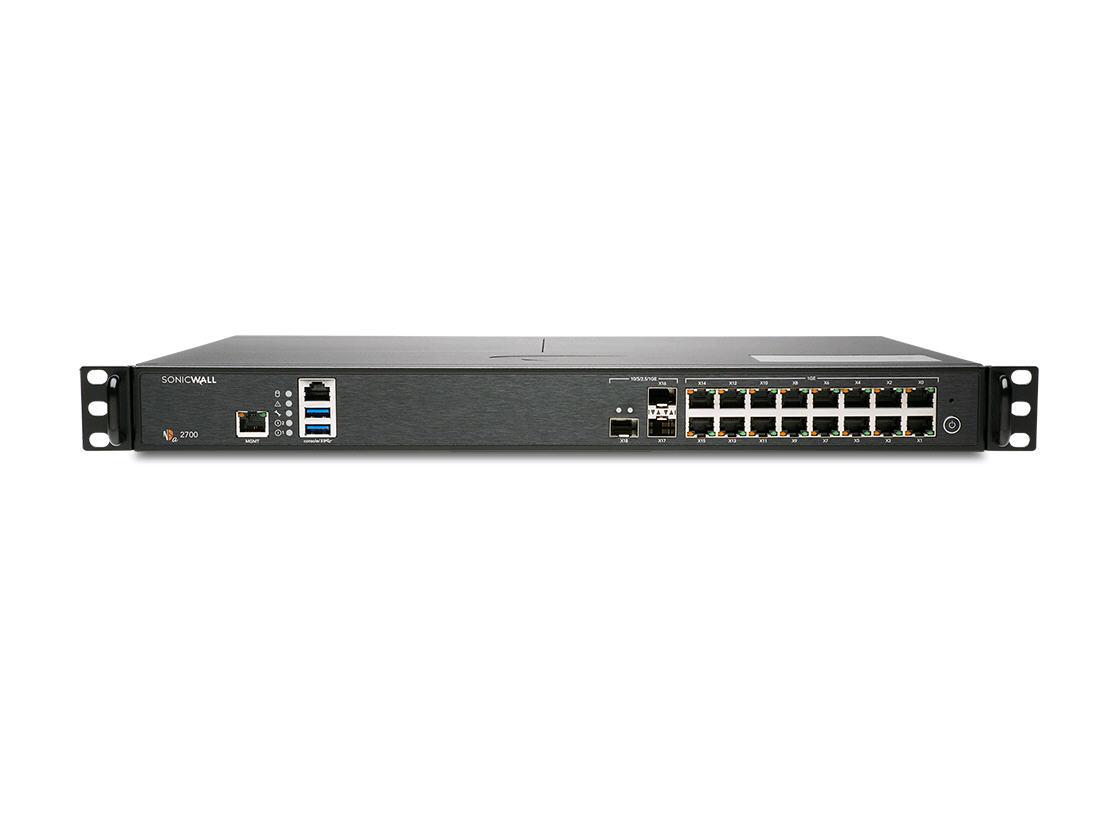 SONICWALL NSa 2700 TotalSecure - Advanced Edition delivers robust threat protection with high-speed performance in a compact 1U form factor. Designed with 23 ports including 1GbE, 10G SFP+, and USB 3.0, it supports wired connectivity and central management capabilities via SonicOS 7. Ideal for mid-sized enterprise environments, the appliance ensures secure and scalable networking with up to 3.4 Gbps IPS throughput and 2.1 Gbps VPN performance.