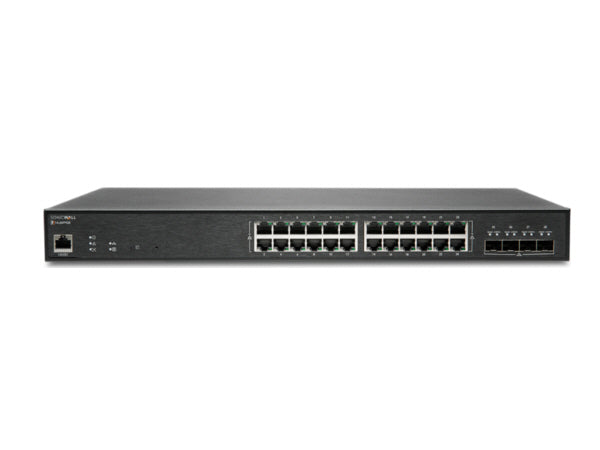 The SONICWALL SWS14-24FPOE is a 1RU Gigabit Ethernet switch designed for professional environments, delivering 10Gbps throughput across 29 wired ports with PoE support. With 3 years of Wireless Network Management and support included, it enables remote monitoring, configuration backup, and advanced CLI management. The unit is SD-Branch ready and complies with IEEE 802.1x and 802.1p standards for secure, high-performance deployments.