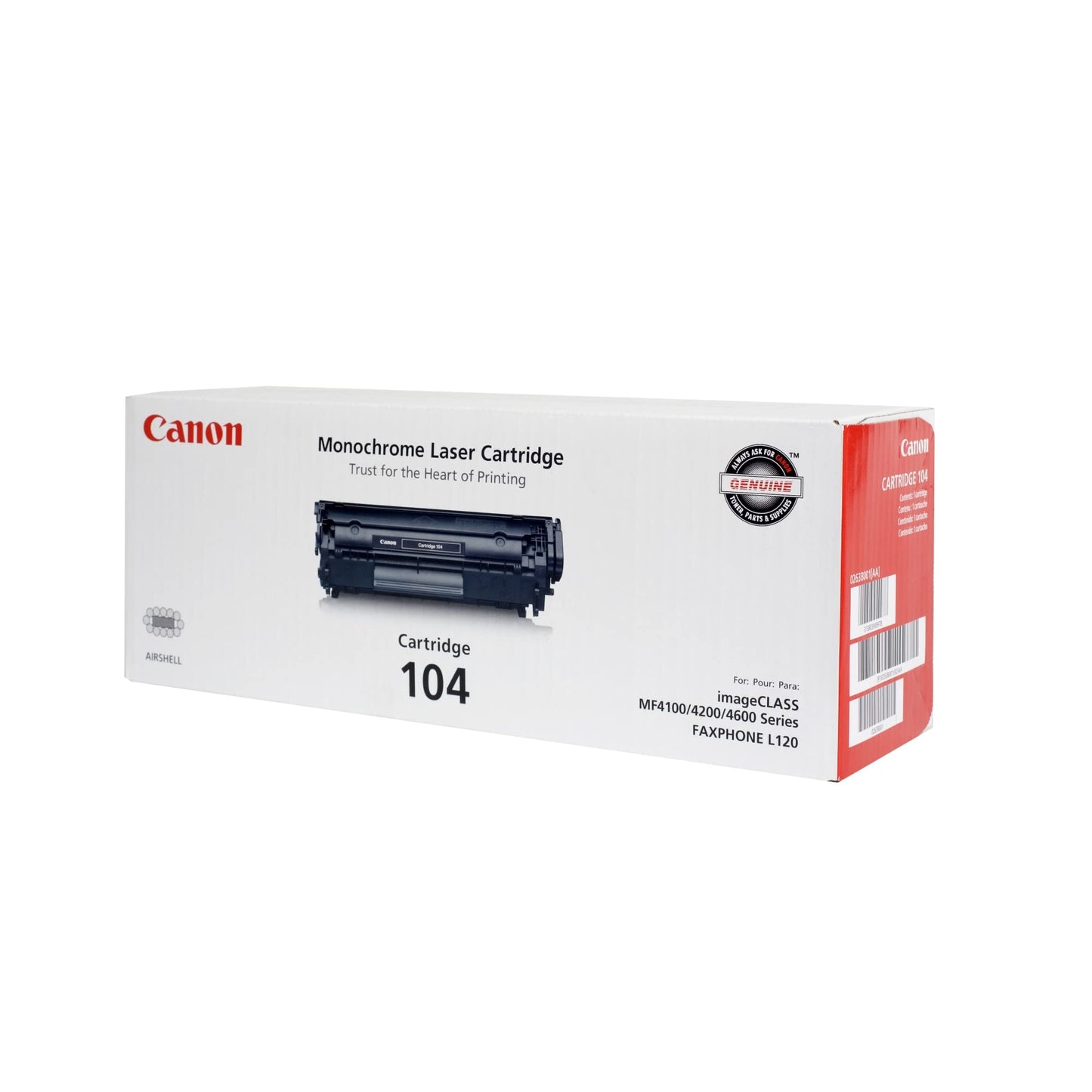 Cartouche de toner noir Canon 104, capacité de 2 000 pages (0263B001)