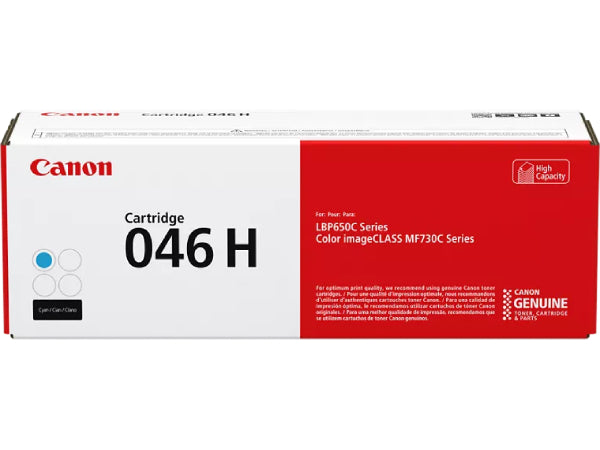 The Canon 046H Cyan High Yield Toner Cartridge (1253C001) delivers consistent, professional-quality color output for compatible Canon laser printers. Designed for high-volume printing environments, it offers a yield of up to 5,000 pages. This genuine Canon toner is ideal for businesses seeking reliability and crisp, vibrant results.