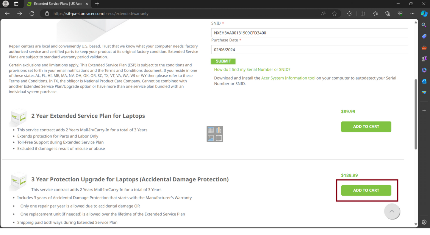 ACER 2-Year Extension of Limited Warranty STD 3-Year