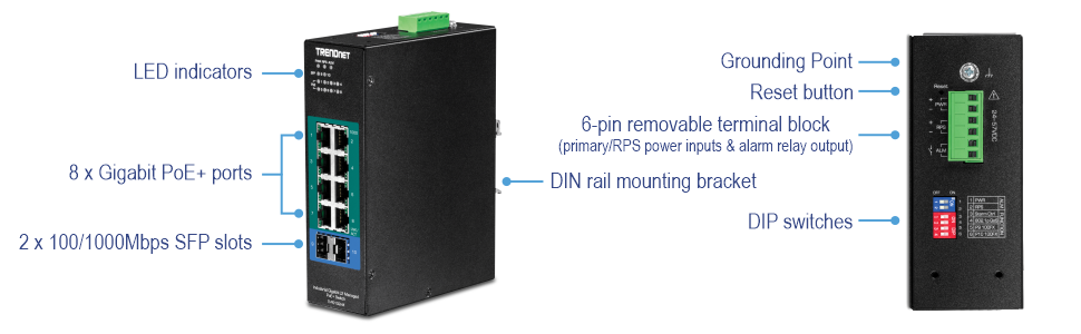 Extreme Networks 24VDC Industrial GbE PoE Injector, 30W, -40°C to +75°C, DIN Mount