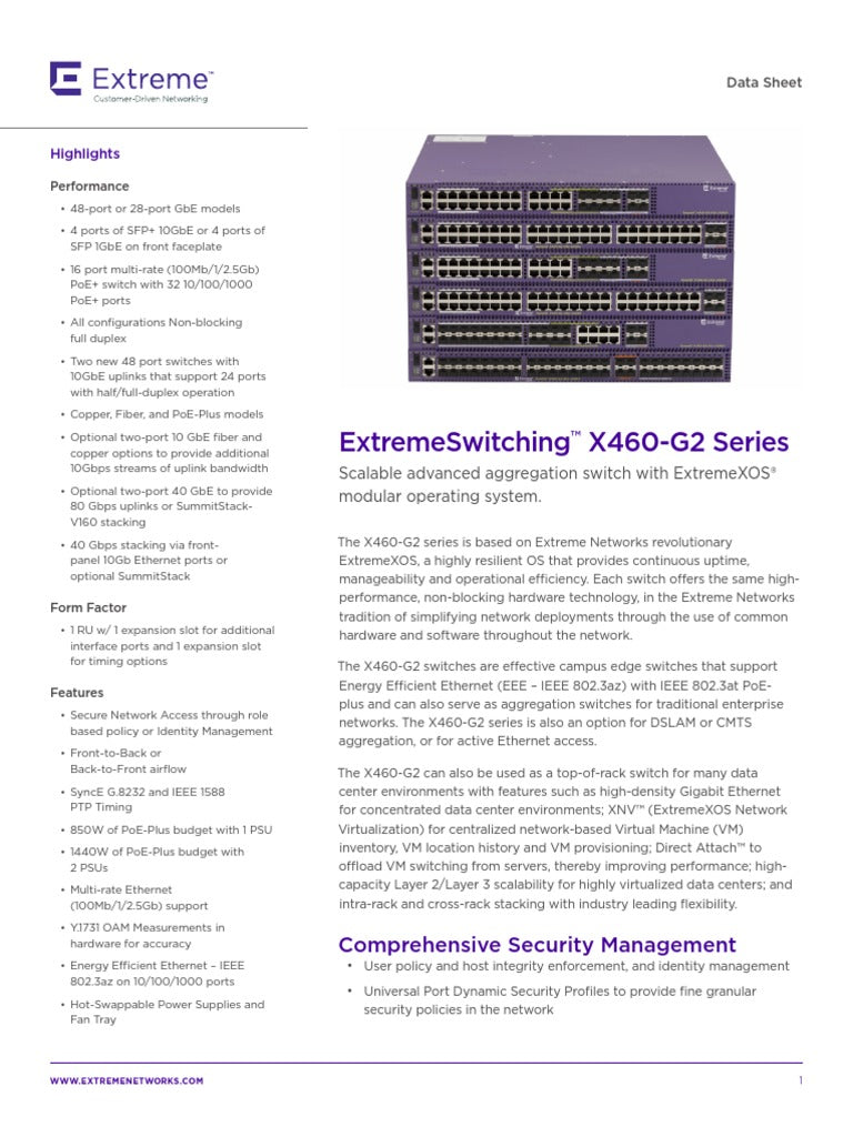 Pack commutateur géré ExtremeSwitching X465-48T 48 ports avec alimentation 350 W