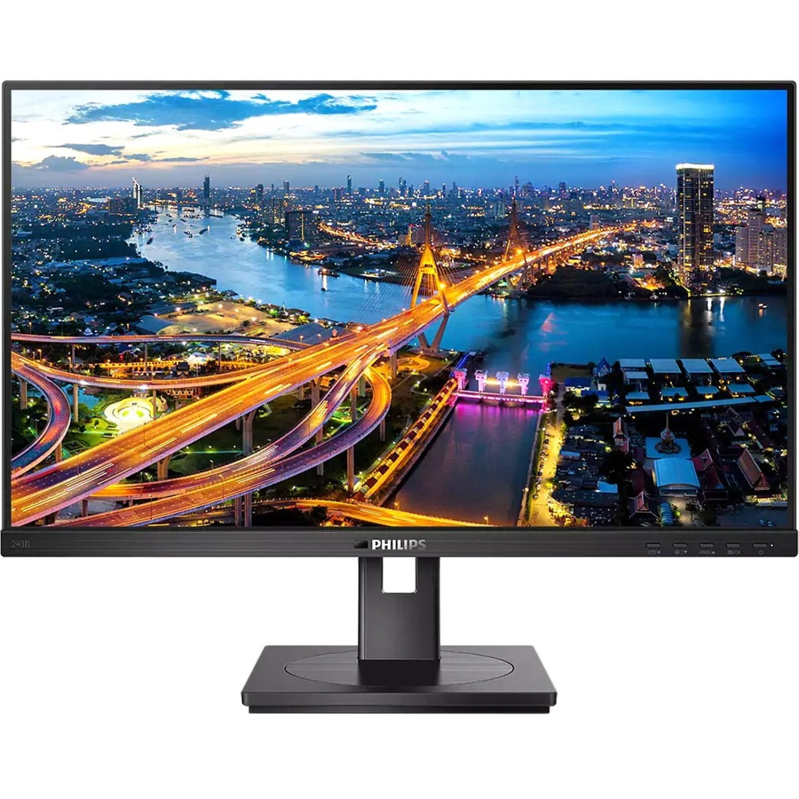 PHILIPS 243B1 23.8" FHD LCD Monitor, USB-C, IPS, 75Hz, Height-Adjustable