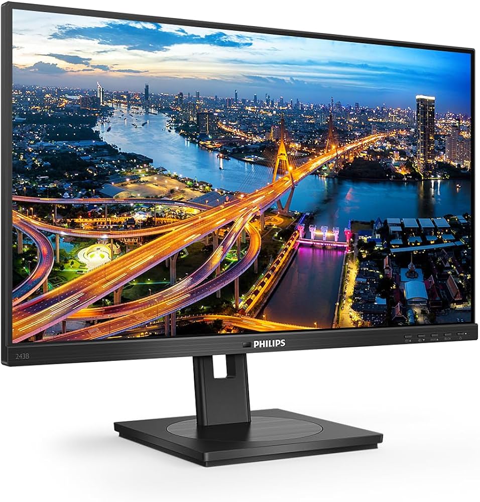 PHILIPS 243B1 23.8" FHD LCD Monitor, USB-C, IPS, 75Hz, Height-Adjustable