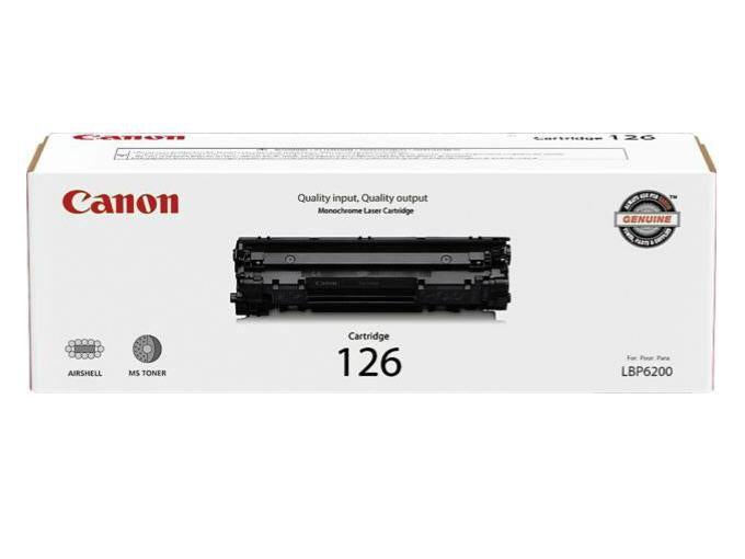 The Canon Cartridge 126 Black Toner is designed for use with Canon imageCLASS LBP6200d and LBP6230dw printers. This mono laser toner cartridge (CRG126) delivers an estimated yield of 2,100 pages at 5% coverage, helping ensure consistent print quality. Manufactured in Japan and TAA compliant, it’s an ideal choice for professional printing environments.