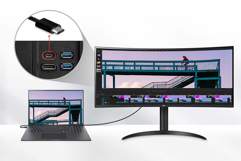 Moniteur VA incurvé WQHD LG 34BR55QC-B 34 pouces, résolution 3440 x 1440, USB-C, HDMI 2.0