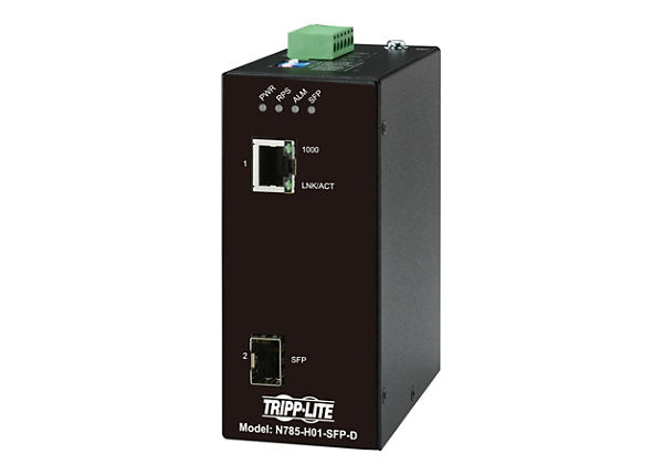 Eaton Tripp Lite Series Hardened Gigabit Fiber to Ethernet Media Converter, 10/100/1000 Mbps, RJ45/SFP, -10degrees to 60degreesC, DC Power, TAA