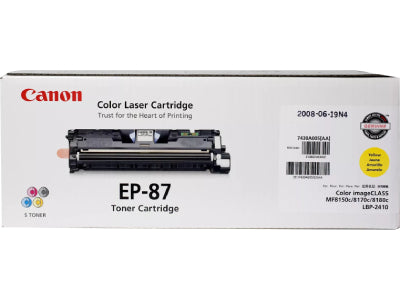 The Canon EP87Y Yellow Toner Cartridge delivers consistent, high-quality color printing for compatible Canon laser printers. Designed for Canon imageCLASS MF8170c and MF8180c models, this cartridge ensures vibrant yellow prints and a high yield of up to 4,000 pages. Ideal for users seeking reliable performance and professional-grade output.
