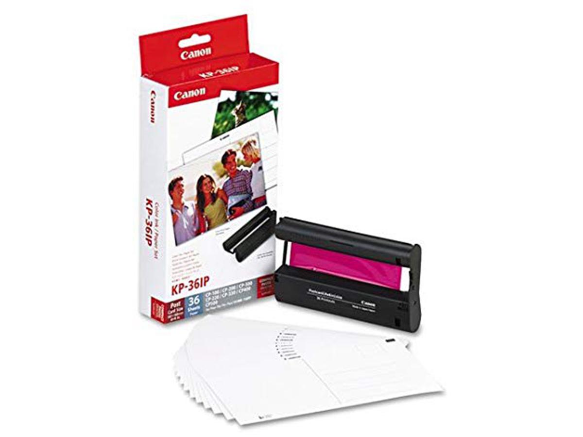 Canon KP-36IP is a convenient print cartridge and photo paper kit designed for high-quality thermal dye sublimation printing. Each kit includes media sized at 3.95 by 5.83 inches, ideal for postcard-sized photo prints. TAA-compliant and made in Japan, it meets rigorous standards for professional use.