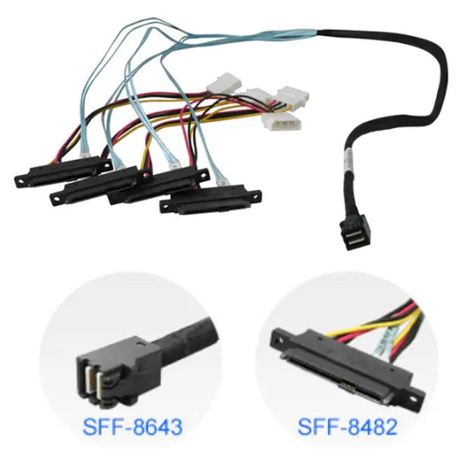 HighPoint 1M SFF-8643 to 4x SFF-8482 (SAS) Cable with Power