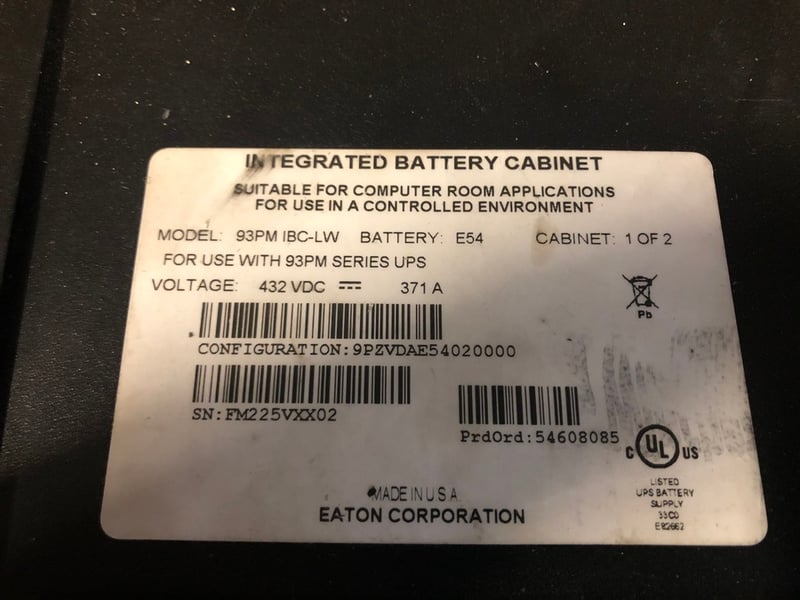 Eaton 93PM BATT CABINET IBC-LW 432VDC