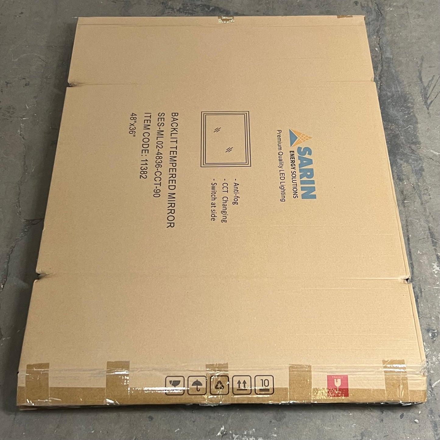 SARIN LIGHTING LED Tempered Bathroom Mirror w/ BackLit Anti-fog 48”x36” 11382