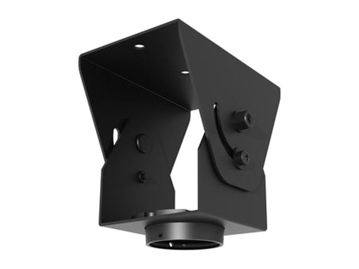 The Peerless ACC-CCP is a 90-degree ceiling plate designed for cathedral ceilings. Made in the USA and finished in black, it supports 1.5"-11.5 NPT extension columns and offers secure mounting to wood studs or concrete. Its theft-resistant design and TAA compliance make it ideal for both commercial and government installations.