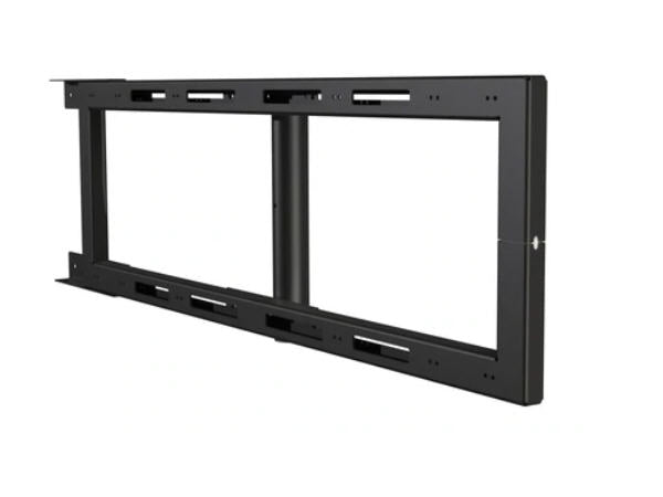 The PEERLESS ACC-MBF is a black menu board mount frame designed to connect DS-MBX/Y/Z models, supporting screens from 40 to 48 inches. Engineered for ceiling attachment, the unit offers RoHS compliance, TAA compliance, and robust U.S.-made quality—ideal for commercial AV environments.