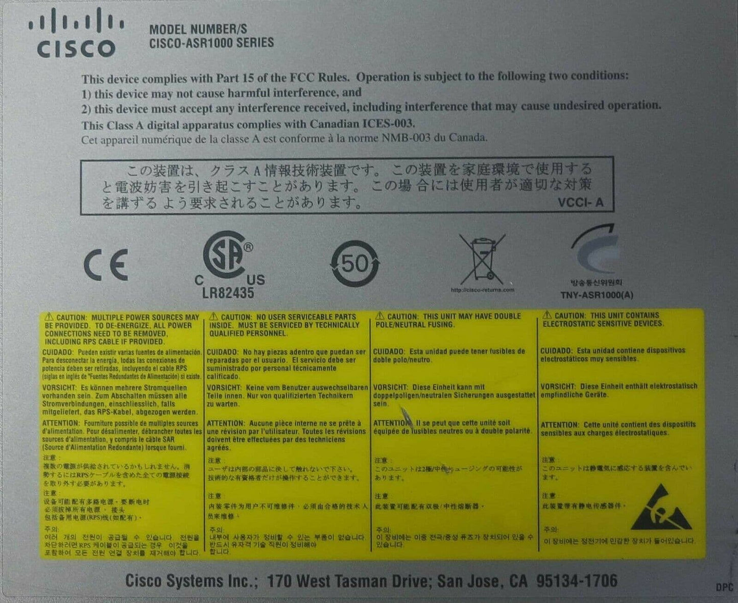 Routeur de services d'agrégation Cisco ASR1002, 4x GE, double alimentation