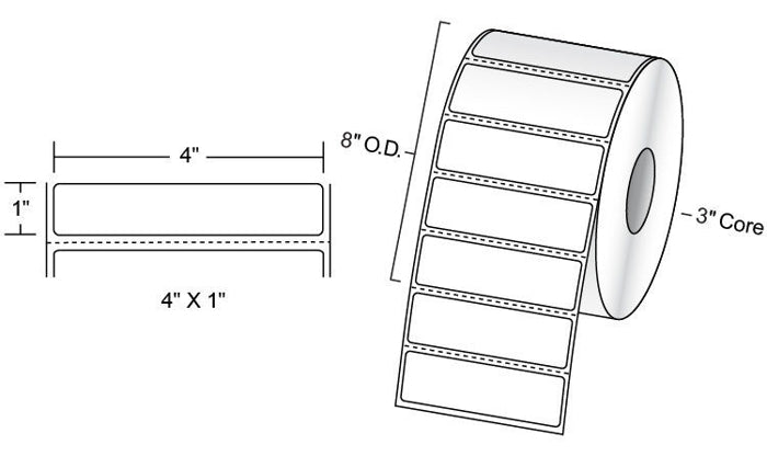 Étiquettes en papier Brother TT Premium 4 po x 1 po, diamètre extérieur 8 po, 4 rouleaux/boîte