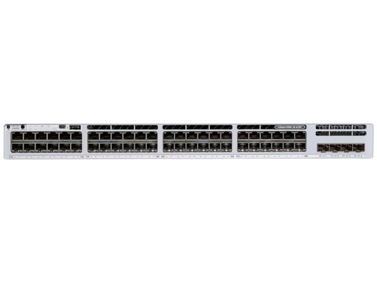 High-performance Cisco Catalyst 9300L-48P-4X-E switch featuring 48 PoE+ ports and 4 x10G uplinks. Designed for wired gigabit Ethernet networks, it offers 8GB RAM, 16GB flash, and advanced protocols such as RIPv1, RIPv2, and RIPng. Comes with enhanced lifetime hardware warranty.