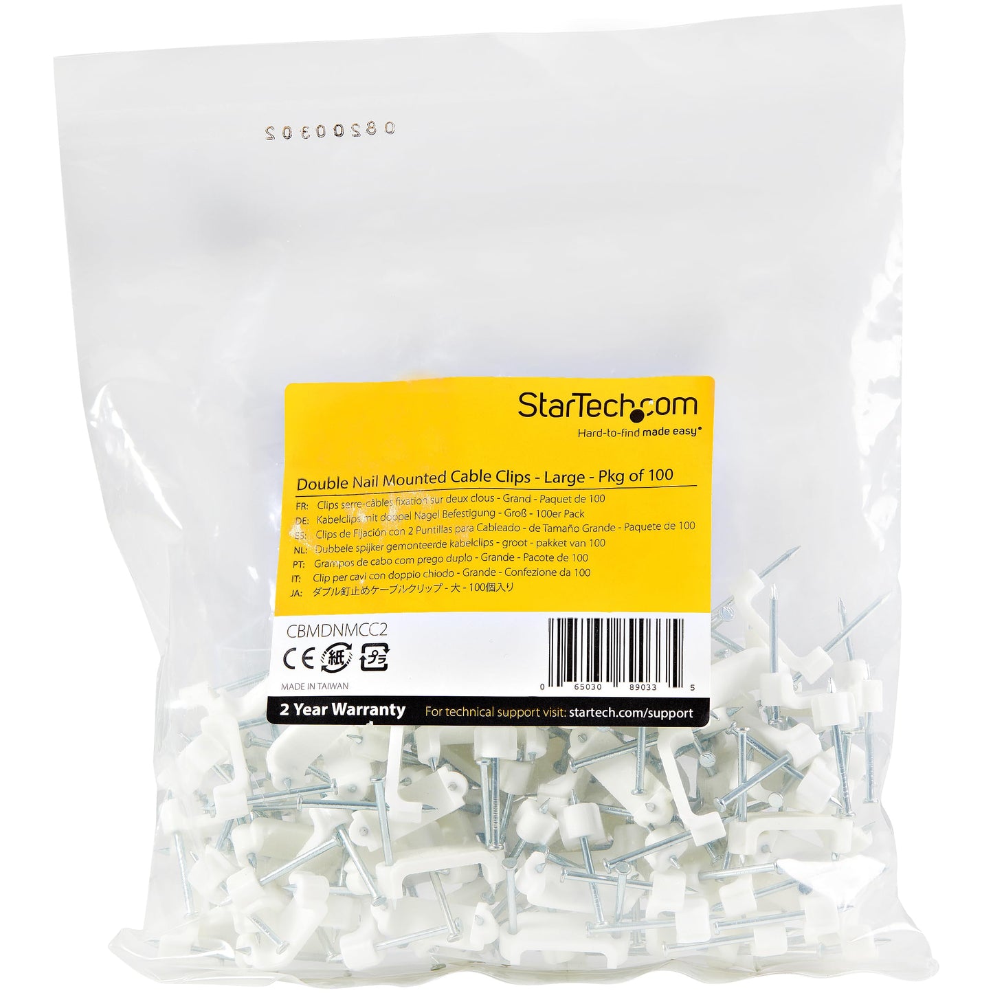 Lot de 100 serre-câbles StarTech à double clou, grands, blancs