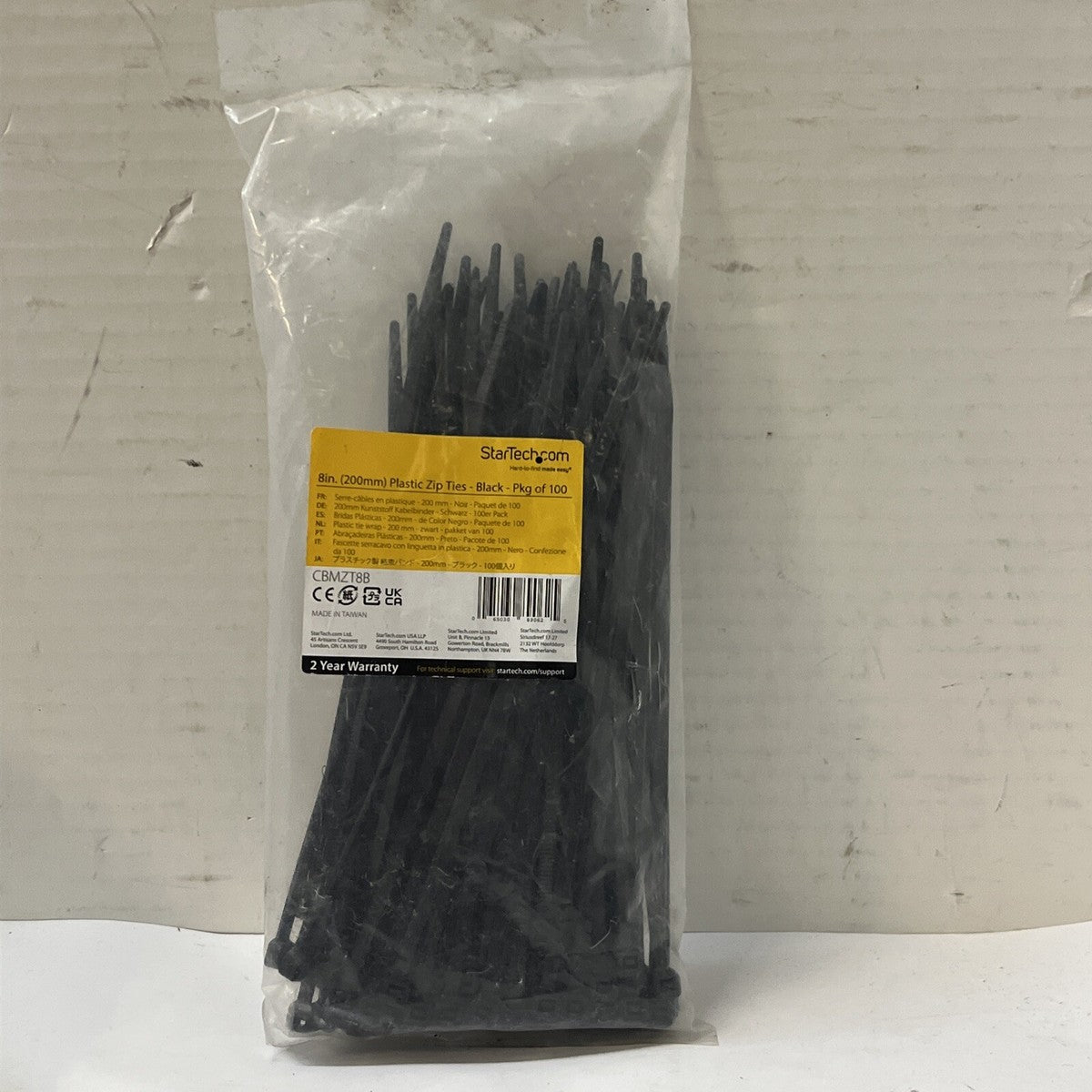 StarTech CBMZT8B 8in Black Nylon Cable Ties - 100 Pack
