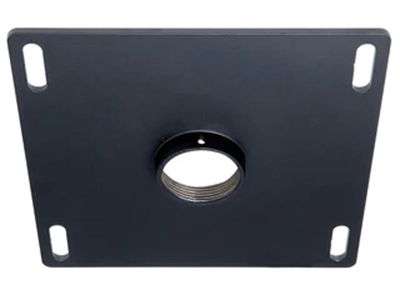 The PEERLESS CMJ310 is a robust ceiling plate designed for mounting extension columns in audiovisual installations. Featuring a 1-1/2"-11.5 NPT fitting, it easily connects to standard Unistrut channels or solid structural ceilings. This black ceiling mount supports up to 250 lbs and is ideal for projector or display installations requiring secure overhead support.
