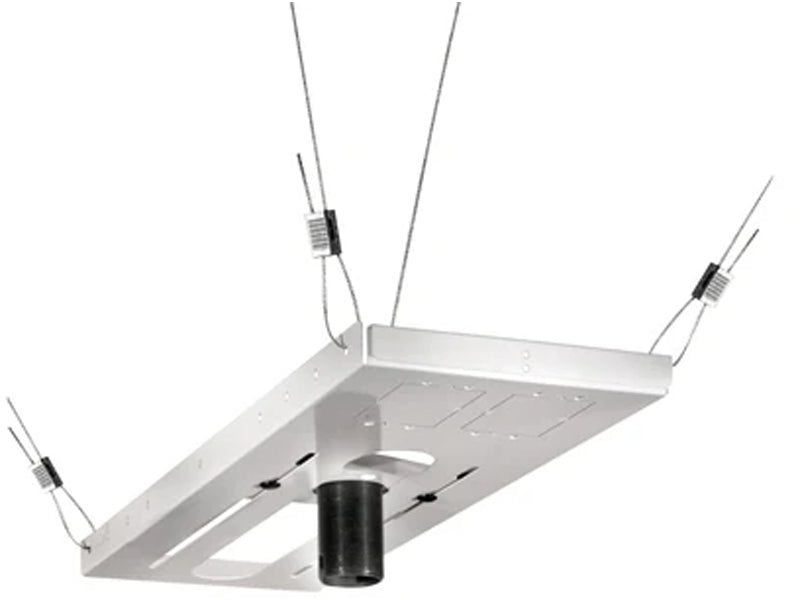 Ceiling Plate - White - Includes Kwik-Loc self locking cable joiners for simple cable support set-up; Compact and lightweight; Escutcheon ring leaves a clean finish; Pre-assembled, easy to install design reduces installation time; Knockouts are provided for electrical outlet boxes and antenna leads; Adjustable carriage allows for ideal projector positioning below a 2 x 2 or 2 x 4 standard ceiling tile