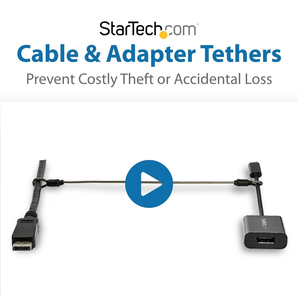 STARTECH 5Pk Security Cable Tethers for Adapters, 11.8in Vinyl-Coated Steel