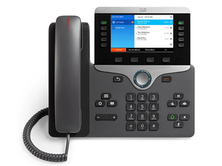 Cisco IP Phone 8841, Charcoal - G.711a-law and mu-law, G.722, G.729a/b, Internet Low Bitrate Codec (iLBC), and Internet Speech Audio Codec (iSAC), G.722.1, G.772.2, OPUS - 1-year replacement warranty. This advanced VoIP phone is designed for enterprise-level communication with secure protocols and HD audio. Its 5-inch color display, PoE support, and wide codec compatibility offer reliable and clear communication across Cisco’s unified platforms.