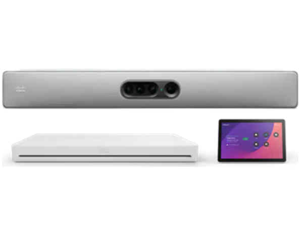 The Cisco Room Kit EQ with Codec EQ is an advanced video conferencing solution designed for professional environments requiring TAA compliance. It comes equipped with a Quad Camera system and supports both wired and wireless (Bluetooth) connectivity. Designed for seamless integration over Gigabit Ethernet, this elegant white model delivers 1080p video capture for high-quality virtual collaboration.