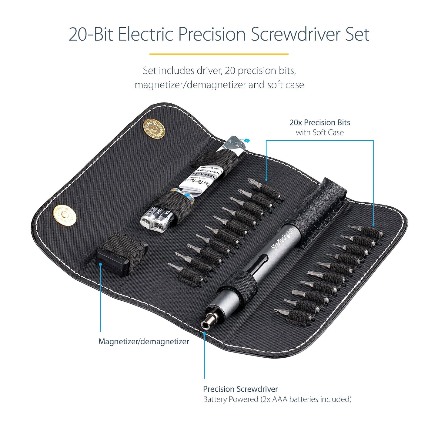 StarTech 20-Bit Electric Precision Screwdriver Kit with Case