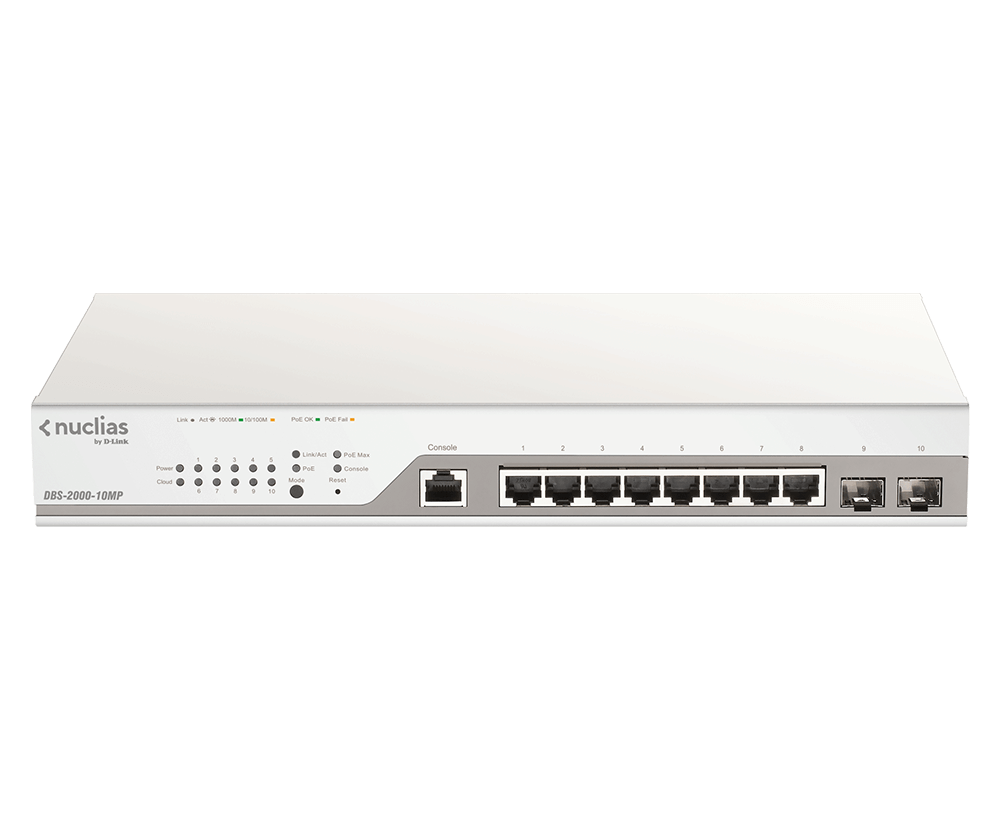 Commutateur PoE Gigabit 8 ports D-Link DBS-2000-10MP Nuclias, 130 W, SFP
