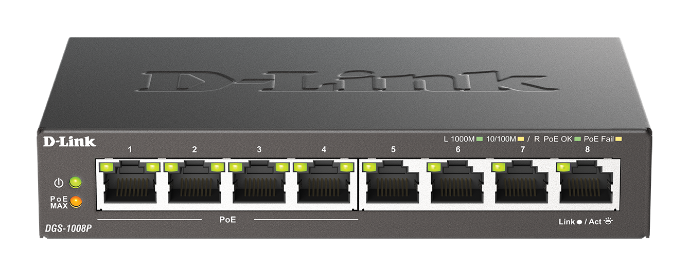 D-Link DGS-1008P 8-Port Gigabit PoE+ Desktop Switch