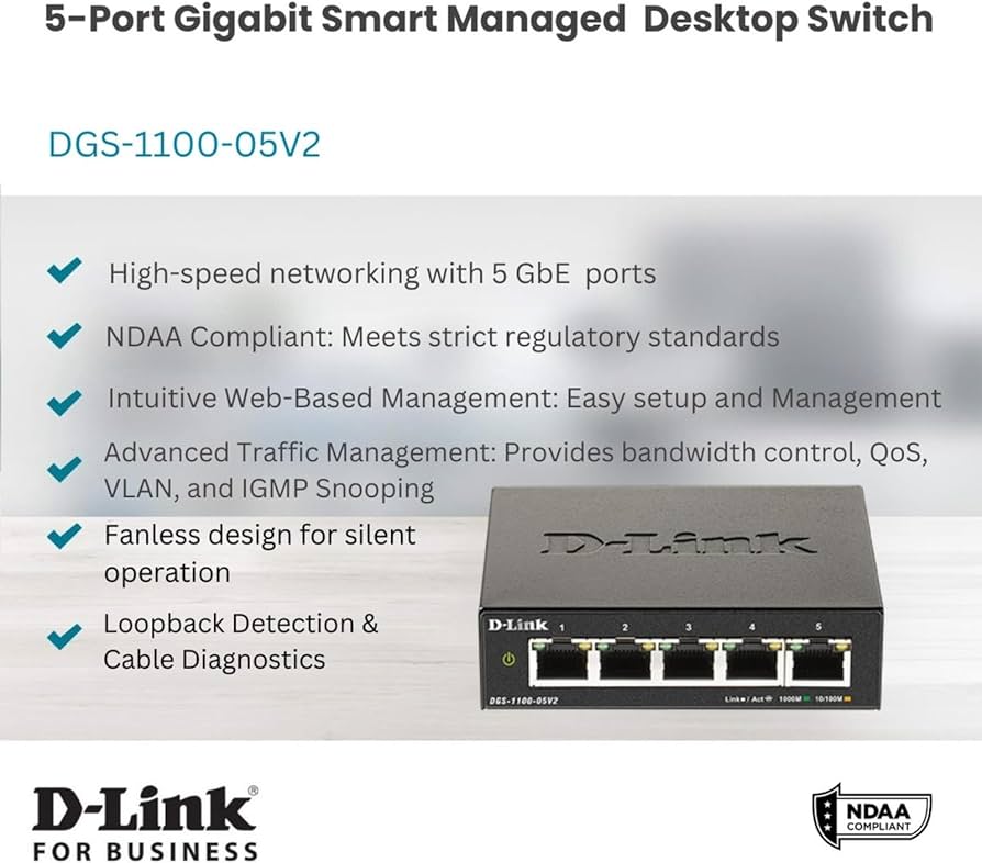 D-Link DGS-1100-05V2 5-Port Gigabit Smart Managed Switch