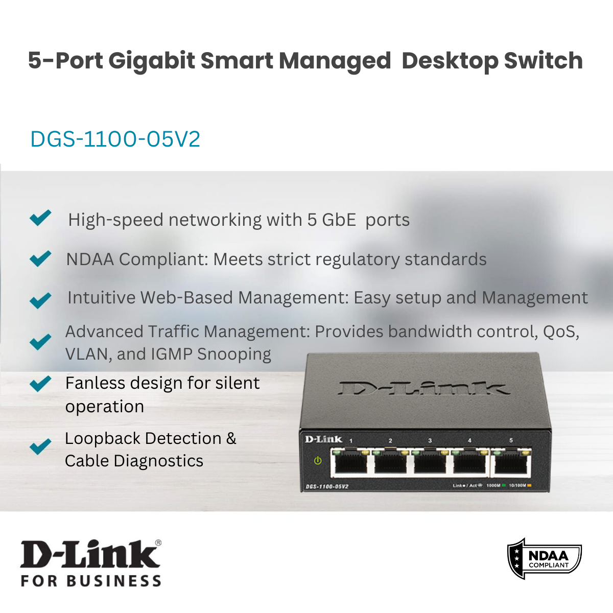 D-Link DGS-1100-05V2 5-Port Gigabit Smart Managed Switch
