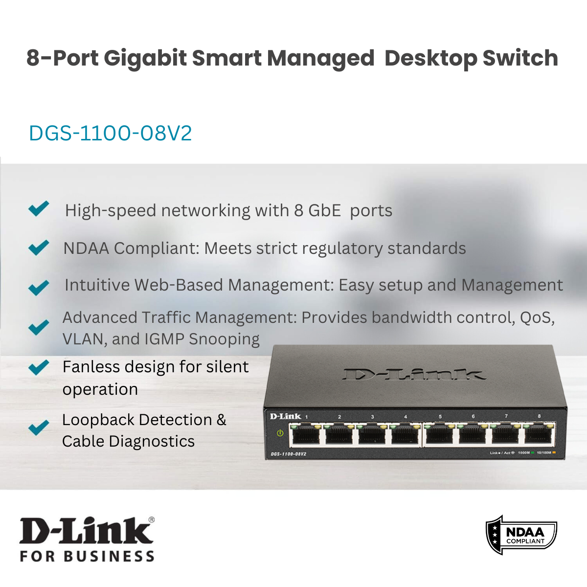 D-Link DGS-1100-08V2 8-Port Smart Managed Gigabit Switch