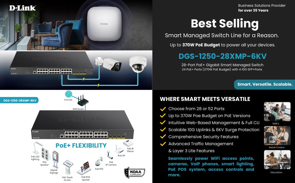 D-Link DGS-1250-28XMP-6KV Smart Managed PoE Switch with 10G Uplinks