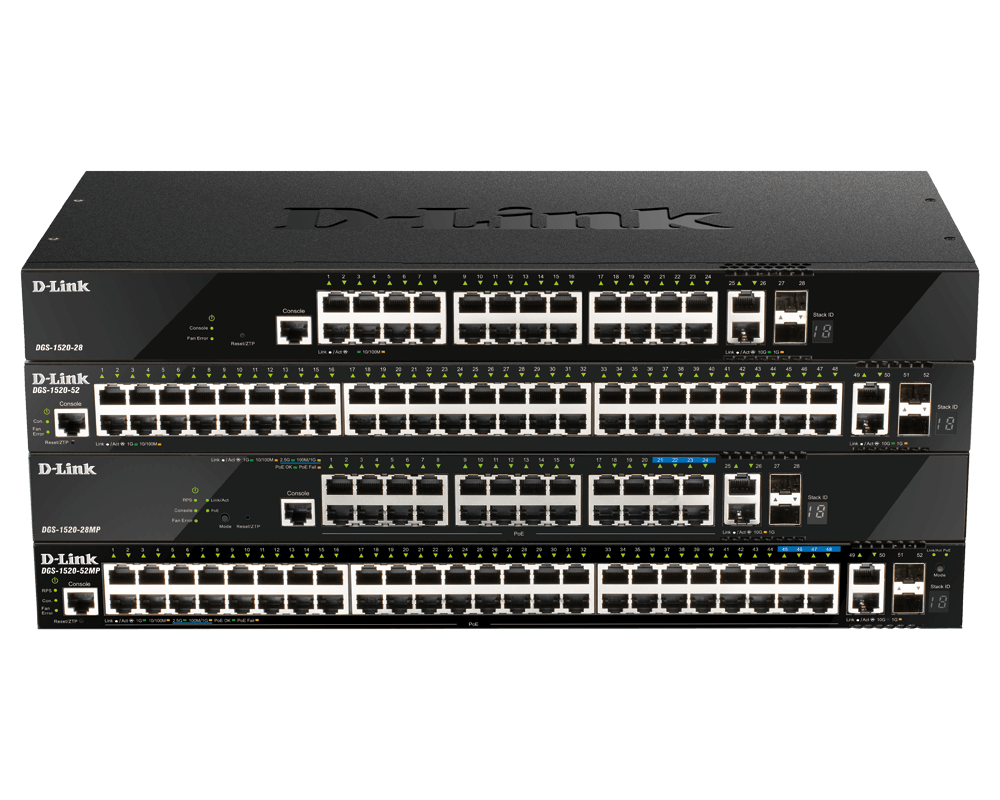 Commutateur intelligent empilable D-Link DGS-1520-28, 24 ports Gigabit + 4 liaisons montantes 10G