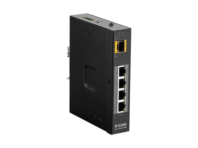 The D-LINK DIS-100G-5PSW is a rugged 5-Port Gigabit PoE Unmanaged Industrial Switch designed for performance in harsh environments. Featuring 4 PoE-capable Gigabit ports and one SFP slot, it supports a wide temperature range and delivers up to 120W PoE power. Ideal for industrial systems requiring reliable high-speed networking, this DIN-rail mountable unit meets TAA compliance for government and enterprise use.