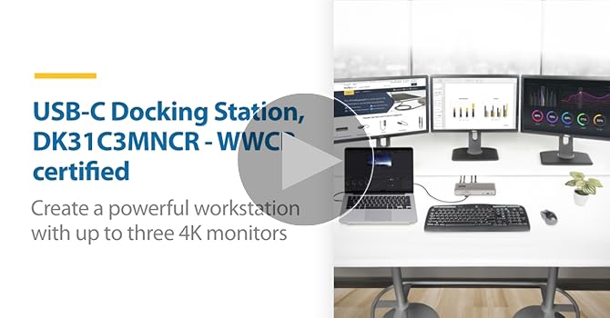 StarTech 4K USB-C Triple Monitor Docking Station - 60W PD, 6-Port USB Hub