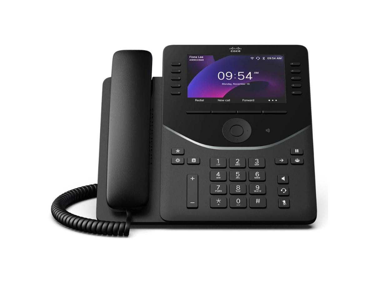 Cisco Desk Phone 9861 is a feature-rich VoIP device engineered for business environments, offering advanced telephony functions including conference calling, message waiting, call hold, and voice mail. It features a full-color LCD display and supports multiple voice codecs for optimized audio quality. Designed with energy-efficient technology and a 1-year replacement warranty, it's a dependable choice for enterprise deployments.
