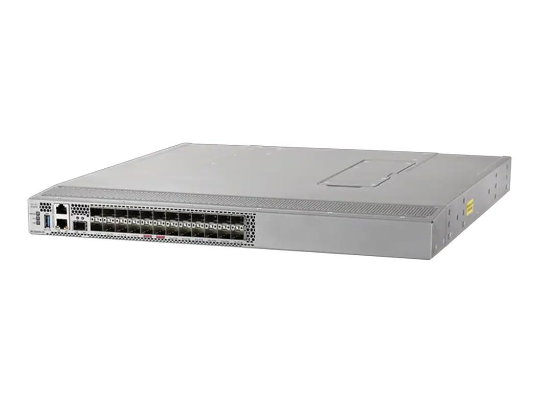 The CISCO MDS 9124V is a high-performance 64G Fibre Channel switch equipped with 24 active ports and bundled with 32G software. Designed for enterprise-grade environments, it supports wired Gigabit Ethernet and multiple management protocols including HTTP, HTTPS, and SNMP. This model includes essential connectivity interfaces and supports RADIUS authentication for secure access.