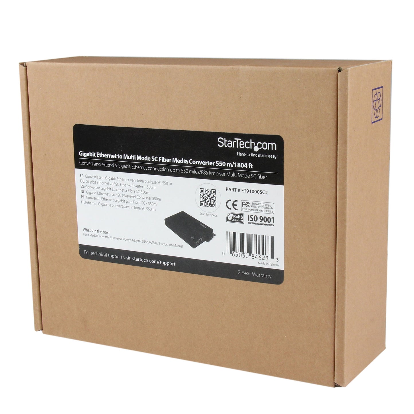 Convertisseur fibre Gigabit MM StarTech ET91000SC2, SC, 550 m