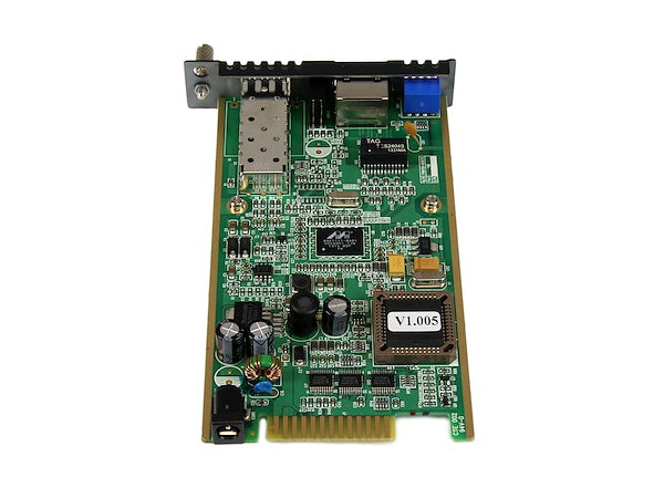 Convert Gigabit Ethernet over fiber using the SFP module of your choice with the StarTech ET91000SFP2C. This Gigabit Fiber Media Converter Card supports an open SFP slot and a data transfer rate of 1.25 Gbps, ideal for integration into media converter chassis deployments. Offers reliable, high-performance networking and is TAA compliant with a 2-year warranty.