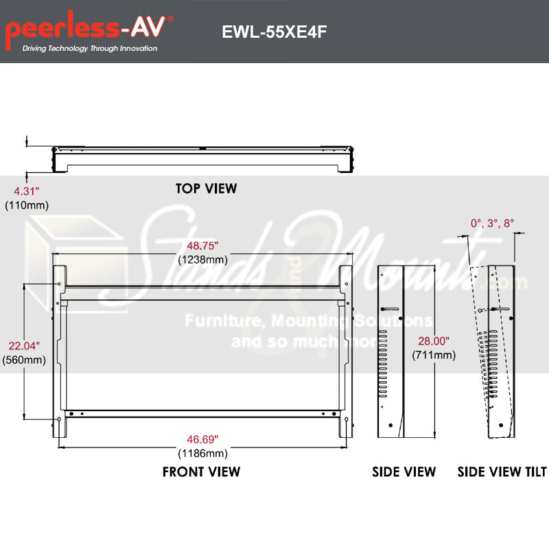 PEERLESS Outdoor Tilt Wall Mount for LG 55XE4F, Landscape