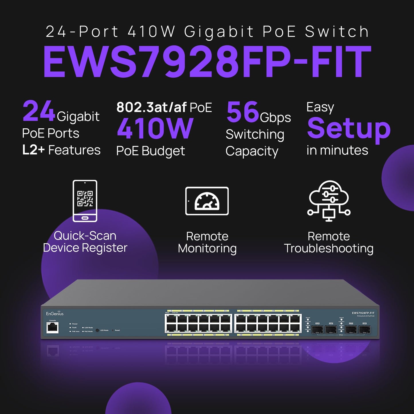Commutateur Gigabit PoE+ L2+ EnGenius EWS7928FP-FIT 24 ports avec budget de 410 W