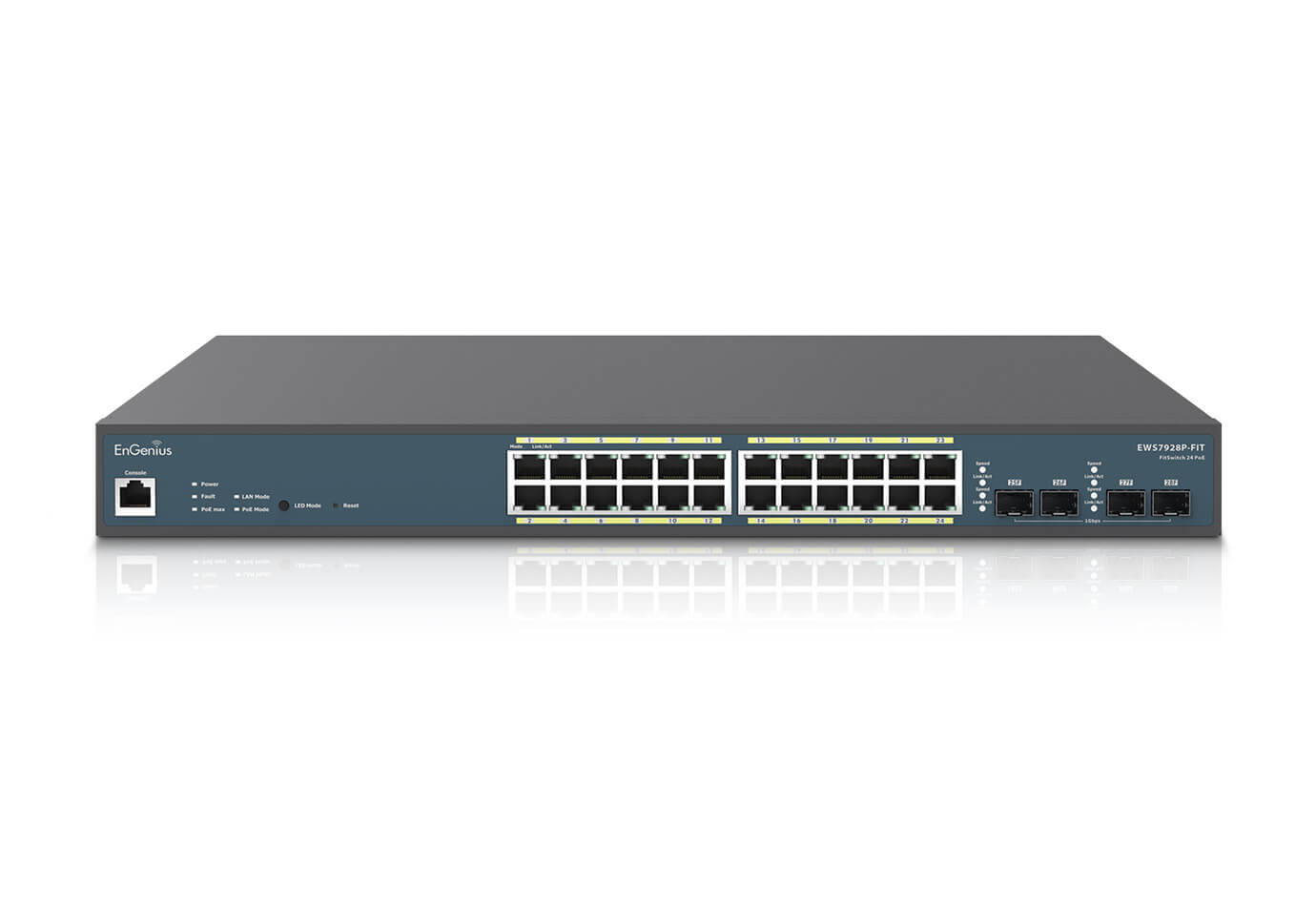 Commutateur GbE PoE+ L2+ EnGenius EWS7928P-FIT 24 ports avec 4 SFP, budget PoE 240 W