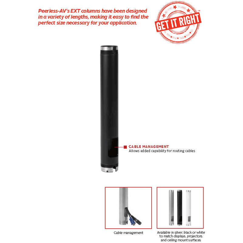 Peerless EXT006 Fixed 6in Extension Column, Black