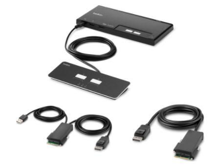 Belkin’s 2-Port Modular Secure KVM Switch (Model F1DN102MOD-PP-4) offers a compact and secure solution for managing two computers using a single DisplayPort monitor, keyboard, and mouse. TAA compliant and featuring a modular design for space efficiency, this desktop KVM switch supports secure switching paired with an external remote for discreet control. Designed for high-assurance IT environments, it delivers reliability and streamlined multi-system management.
