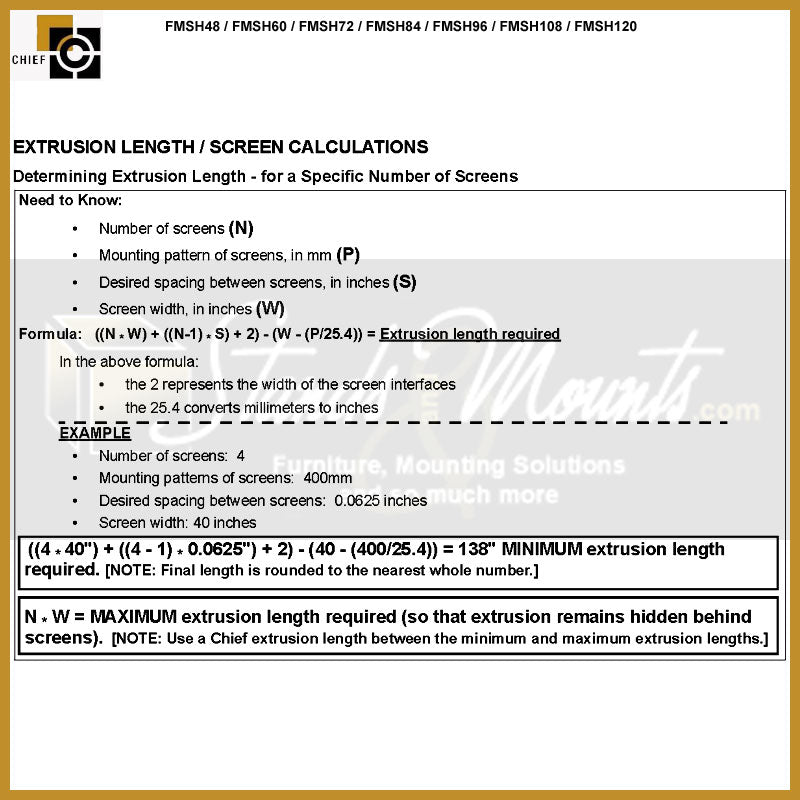 Panneau de menu extrudé CHIEF FMSH96, 96 pouces
