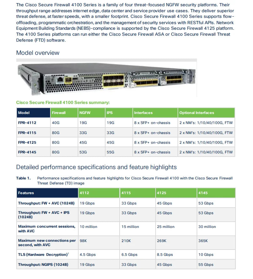Appareil Cisco Firepower 4112, 8 x SFP+, reconditionné
